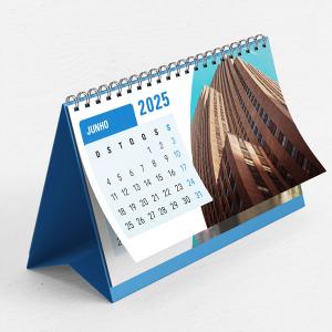 Calendário de Mesa c/ 6 lâminas 19x9 cm Couche 170gr Lâmina / Base Couche 300gr liso 19x9 cm 4/4 Sem verniz Encadernação Wire-o Produzido e Faturado por P.M.G.E. Ltda