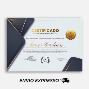 Diploma / Certificado - A4 Opções: Couche / Vergê / Linho / Metálizado(Perolizado) A4 21 x 29,7 cm 4/0 ou 4/4 Sem verniz / Acetato / Vidro Corte Reto / Moldura Preta / Rústico / Dourada Material Produzido e Faturado por P.M.G.E. Ltda