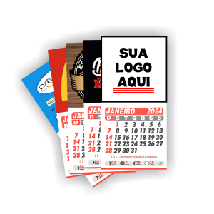 Imã de Geladeira com calendário Couche brilho 45x50mm 4/0 Sem verniz 4,5 x5,00 cm quadrado Com calendario e Manta magnetica